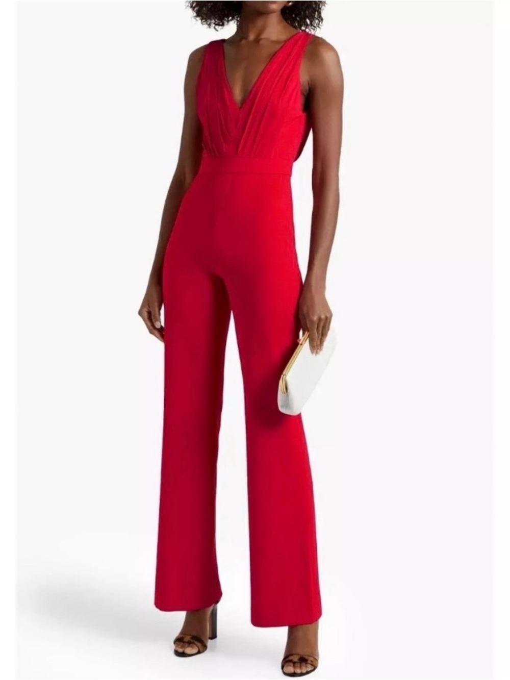 Alice‎ + Olivia Gale Jumpsuit Women's Size 6 Deep V Wide Leg Red